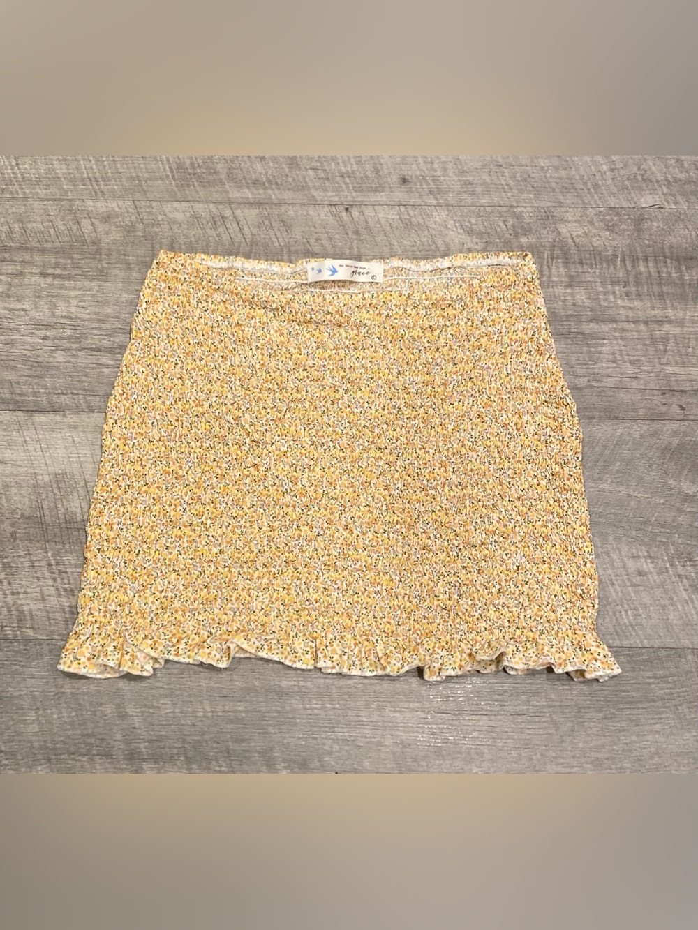 Smocked Mini Skirt in Ditsy Yellow Floral